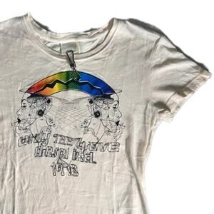 Diesel 100% Cotton Cream Shirt Sleeve Tee Psychedelic Rainbow Graphic  - Sz XS/S